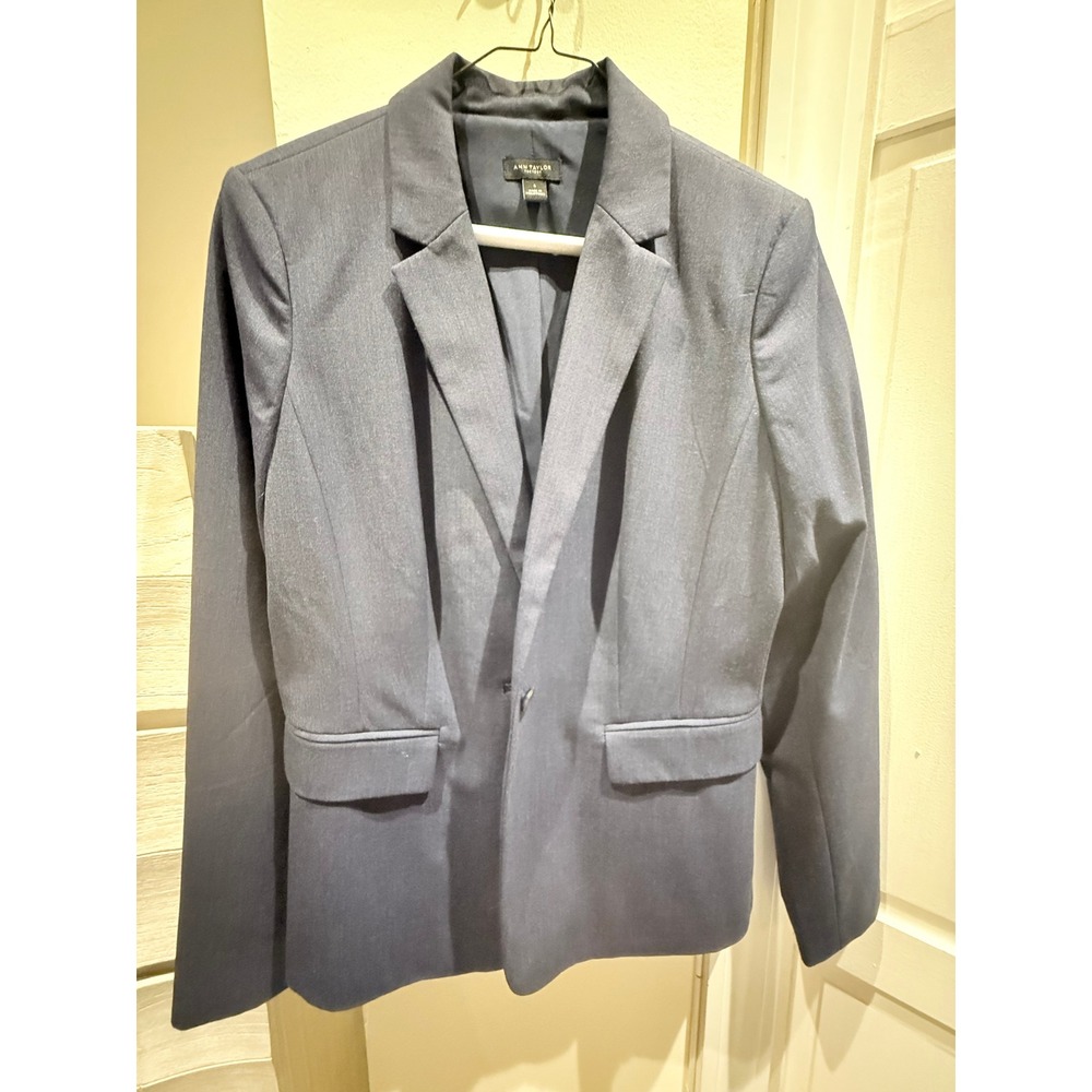 Ann Taylor Factory Navy Blue Single Button Blazer Jacket Size 6 Professional